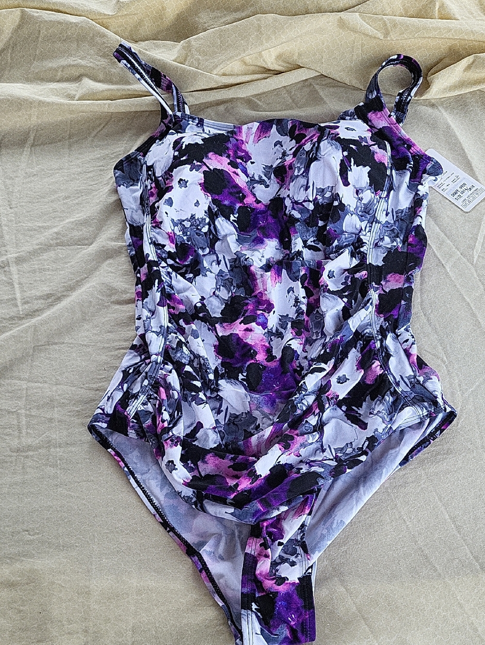 Floral One-Piece Swimsuit in Purple and Black